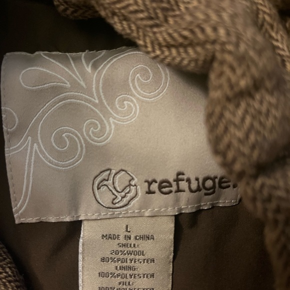 Women Refuge Vest Wool Snap Fur Fluffy Hat Hoodie Quilted Brown L - Picture 3 of 3